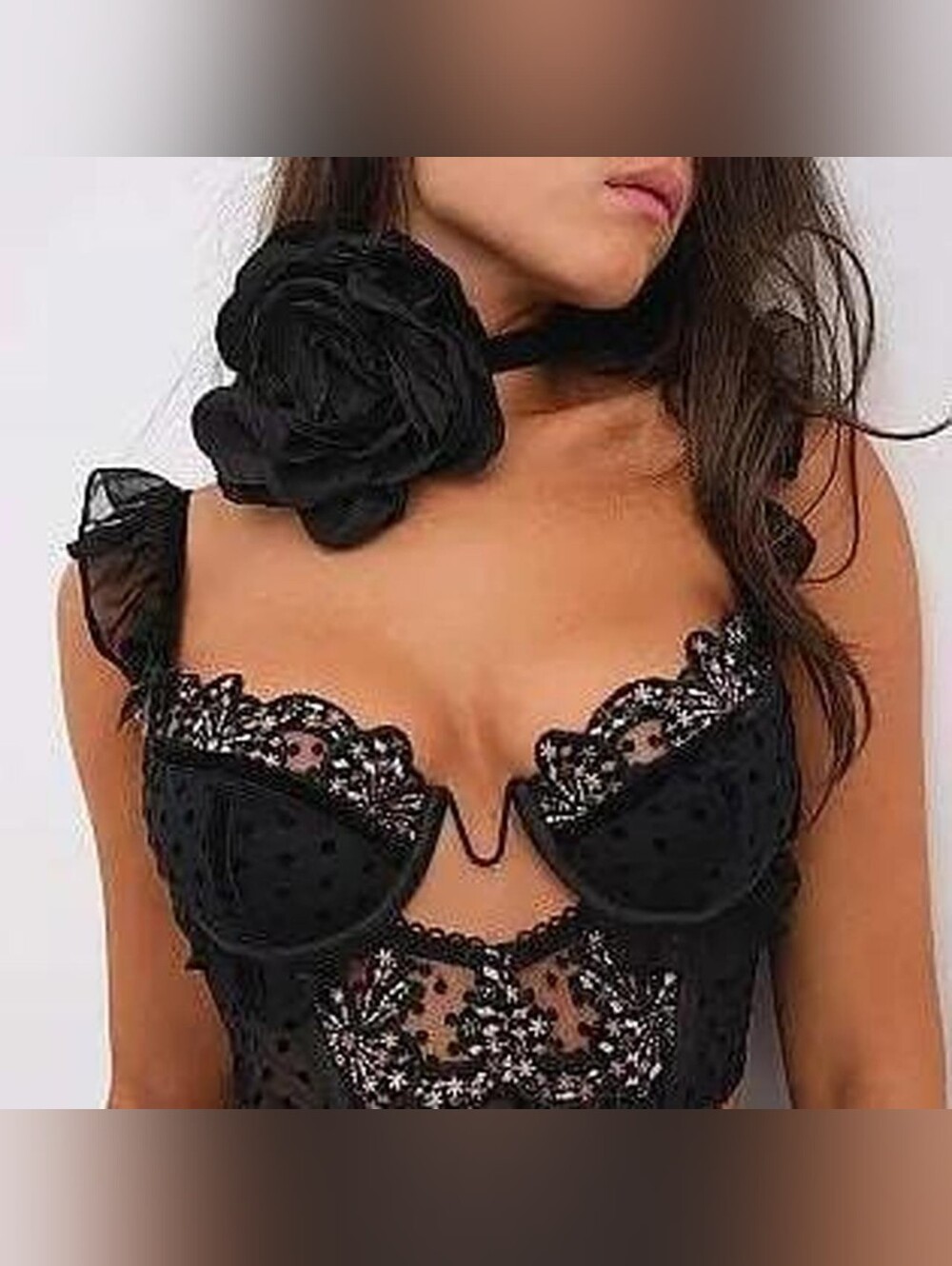 Caprice black Lace trim ruffle FOR LOVE & LEMONS x VICTORIA’S SECRET corset 32B
